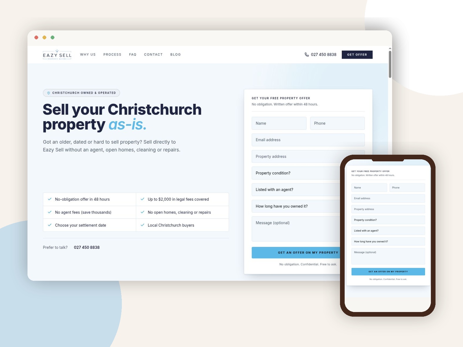 EazySell property lead system shown on mobile